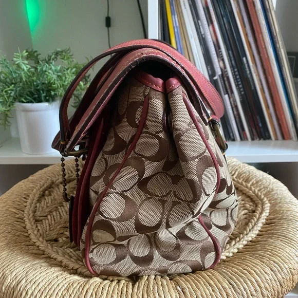 COACH Vintage Y2K Special Edition Fall 2004 Burgundy Suede Monogram Shoulder Bag - Picture 5 of 16